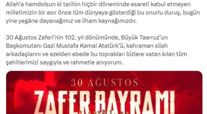 TBMM Başkanı Numan Kurtulmuş, 30 Ağustos Zafer Bayramı’nı kutladı