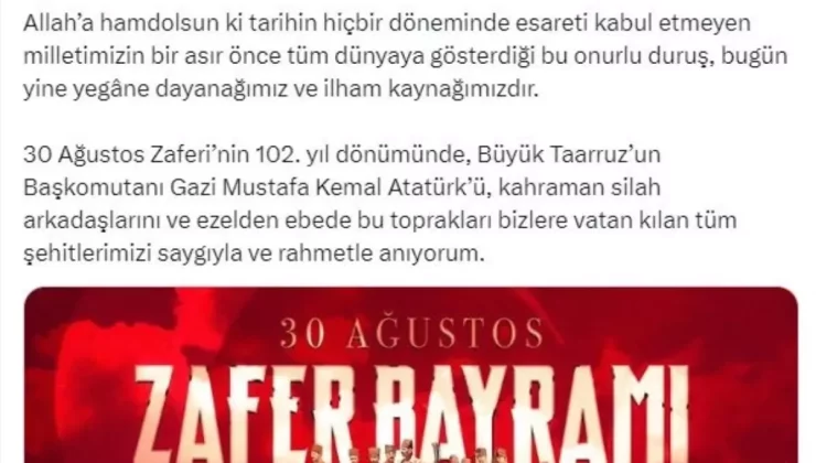 TBMM Başkanı Numan Kurtulmuş, 30 Ağustos Zafer Bayramı’nı kutladı