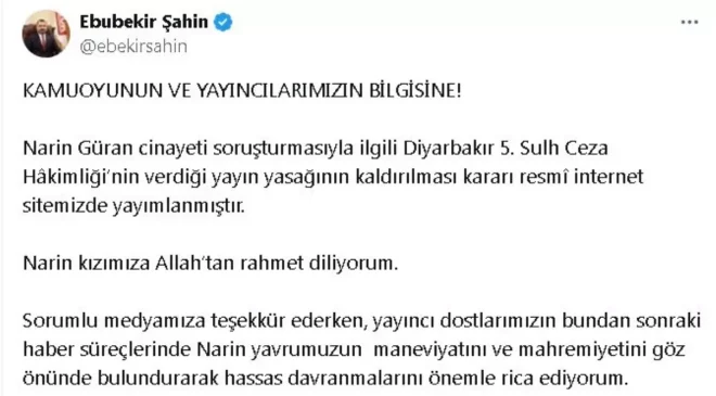 Narin Güran cinayeti soruşturmasıyla ilgili yayın yasağı kaldırıldı