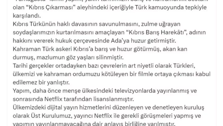 RTÜK, Netflix’in ‘Famagusta’ dizisinin yayınlanmayacağını açıkladı